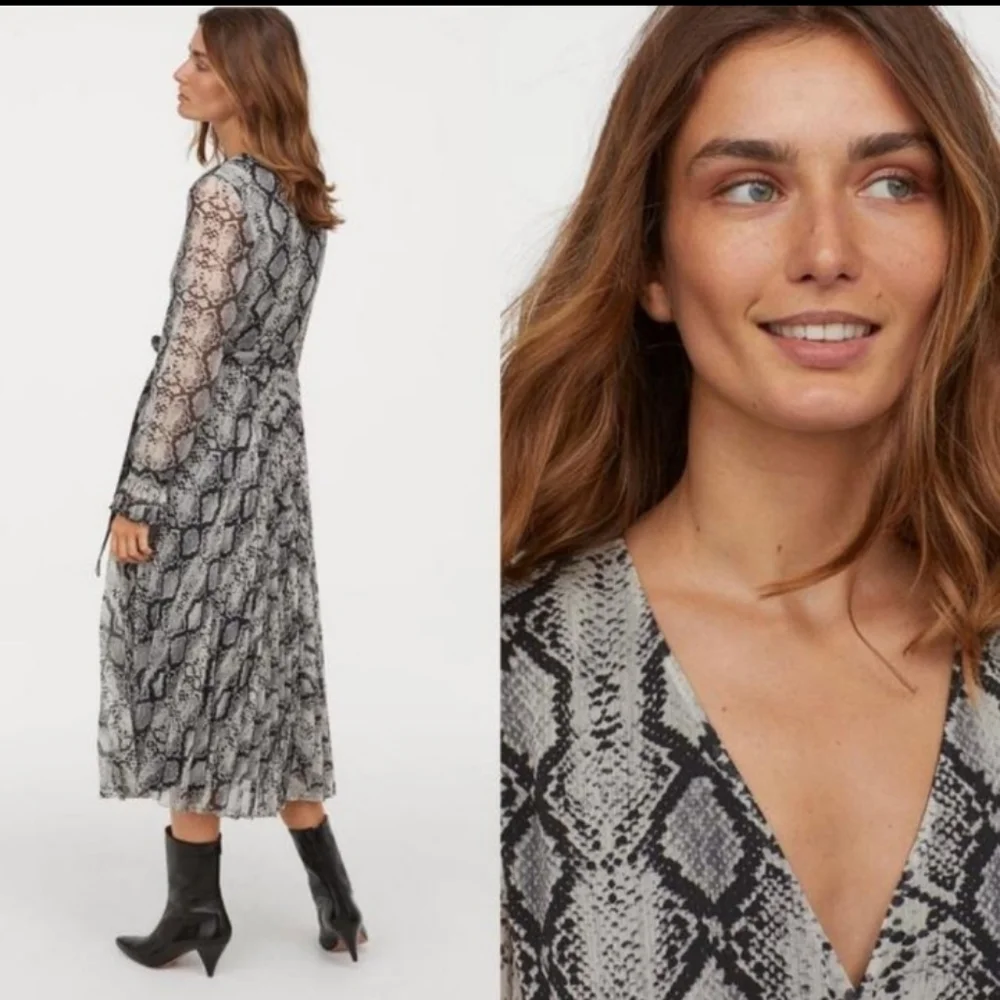 RESERVED .H&M TREND Conscious Midi SNAKESKIN PATTERNED Wrap Pleated Dress Size 8 - Picture 4 of 13